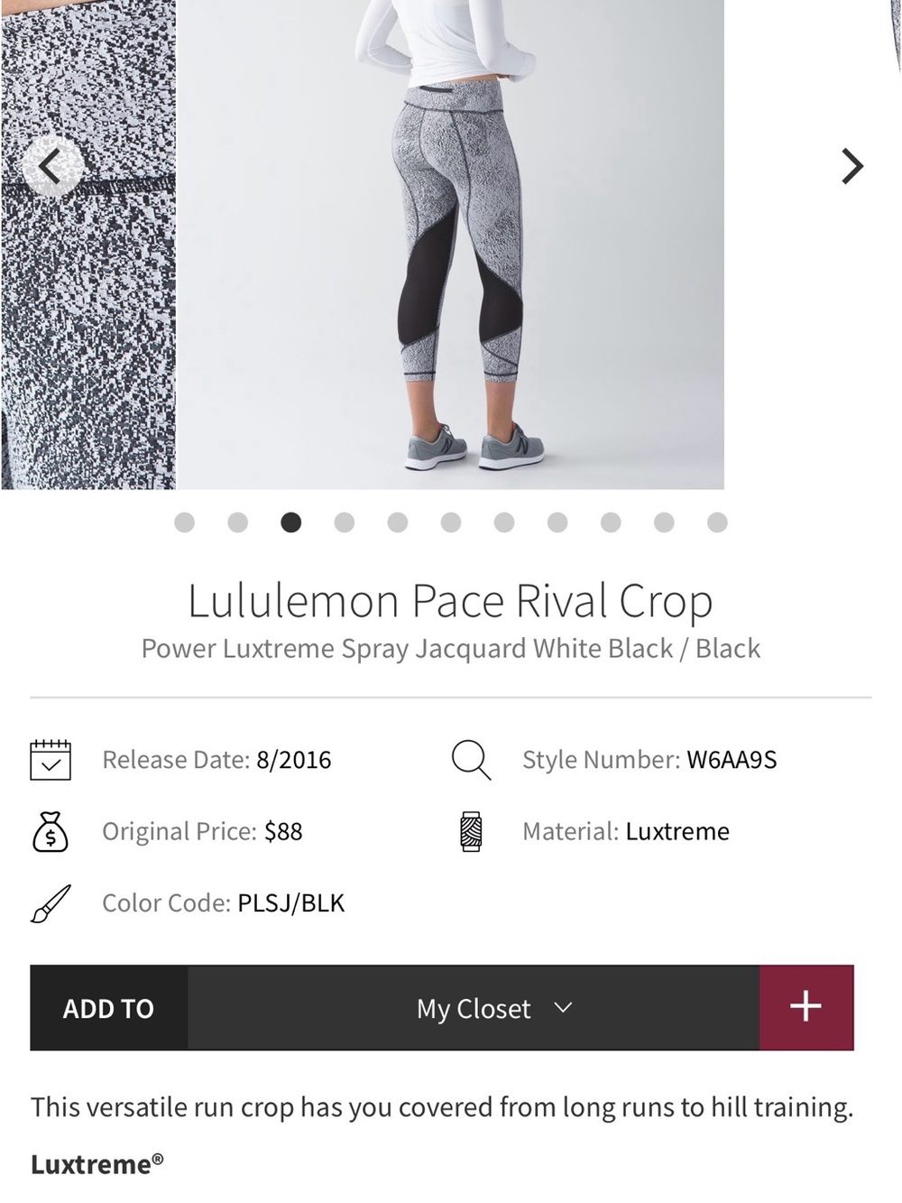 lululemon Pace Rival Crop Leggings — White & Black